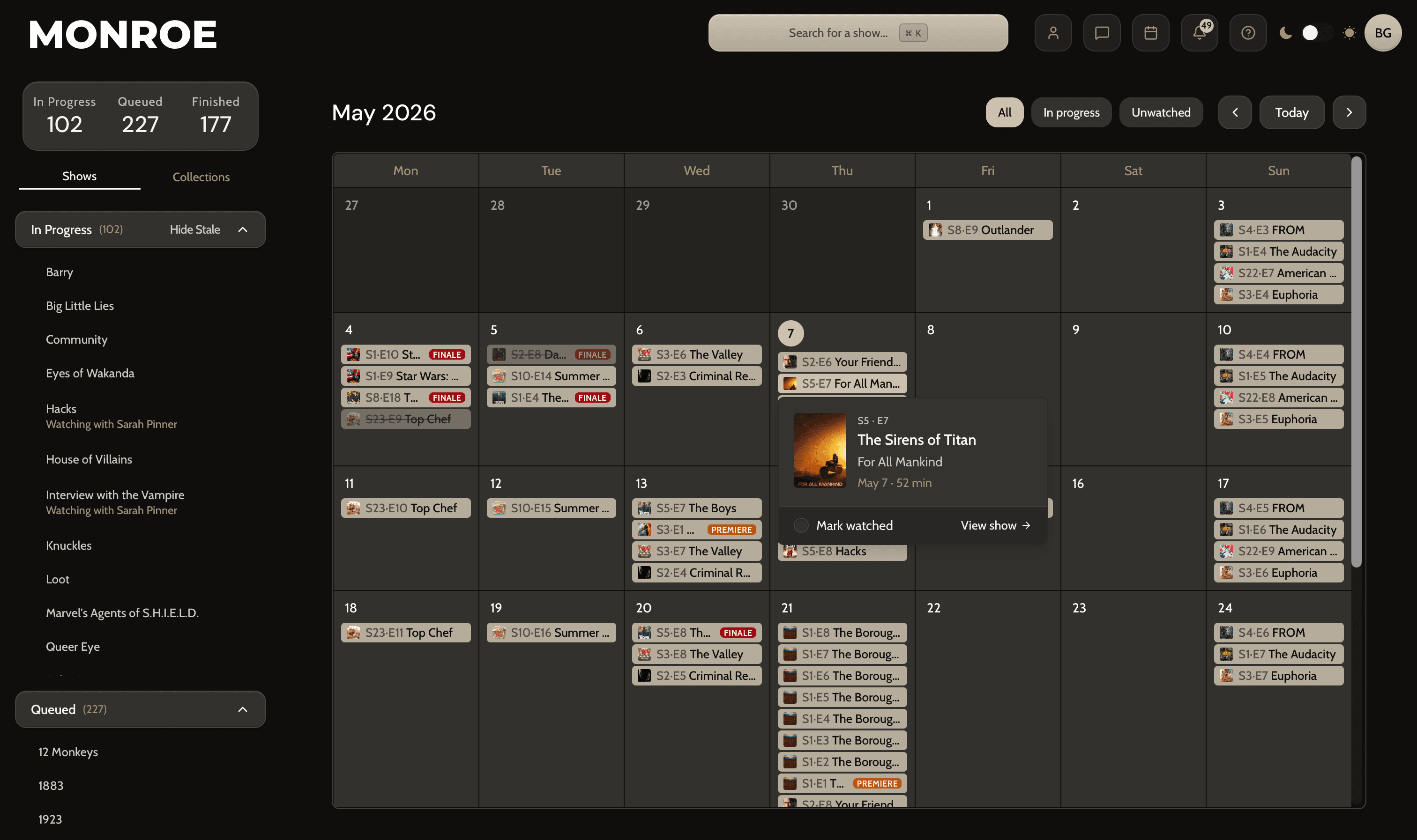 Monroe episode calendar