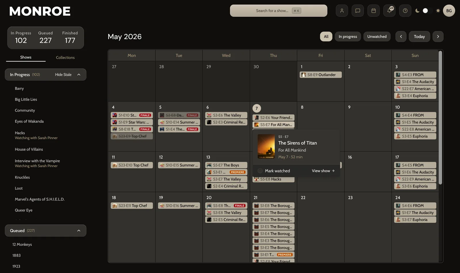 Monroe episode calendar
