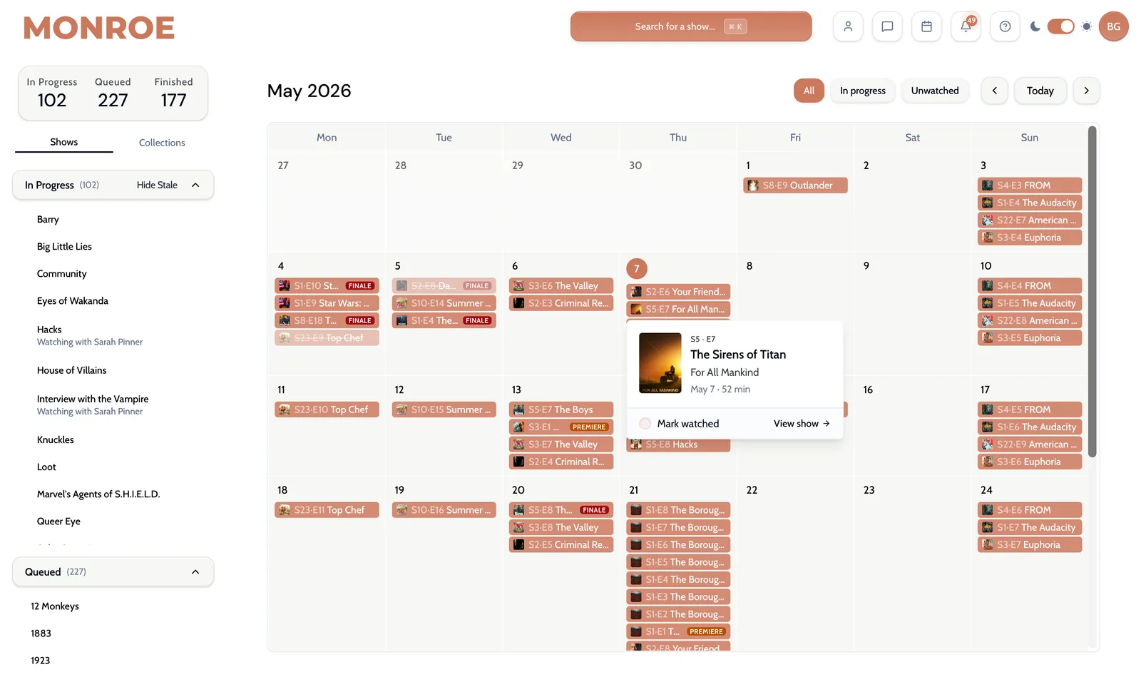 Monroe episode calendar